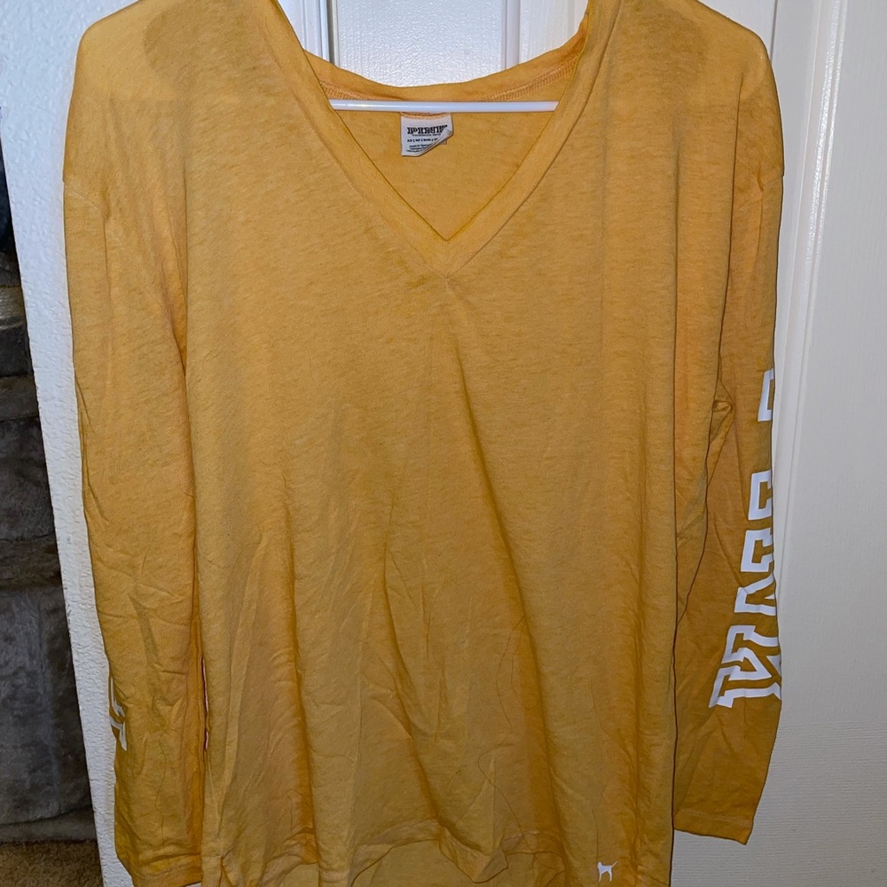 Yellow V-neck PINK long sleeve top